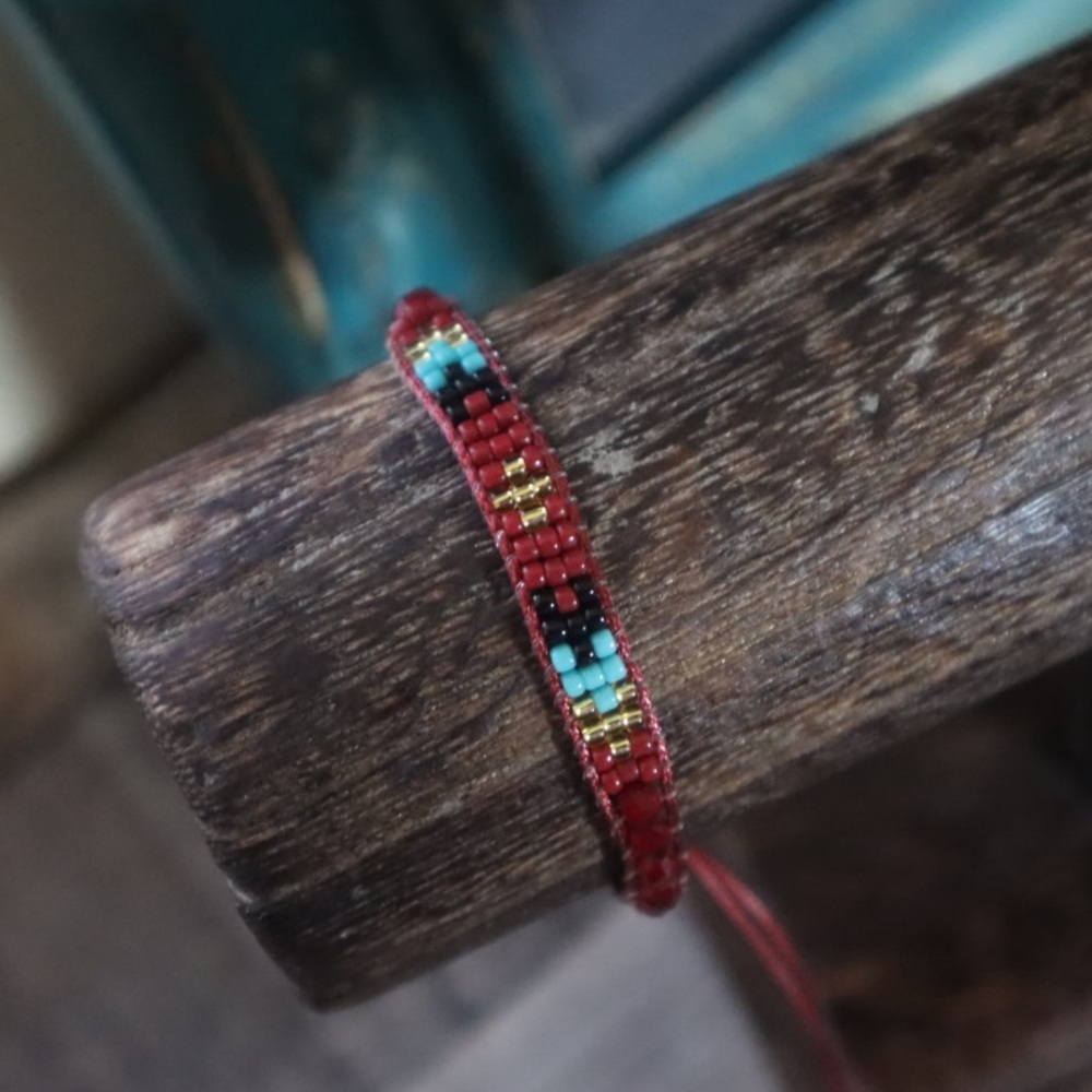 Aztec Beaded Bracelet in Red and Turquoise